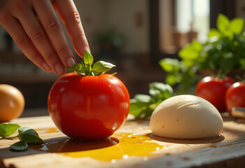 Fresh Tomatoes and Mozzarella with Basil Ready for a Delicious Meal