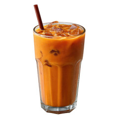 Glass of thai iced tea isolated on transparent background
