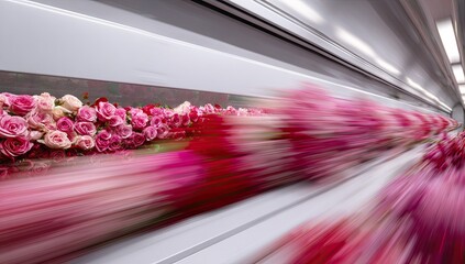 Roses moving on conveyor