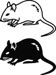 Mouse Icons. Black and White Vector Illustration. Rodent, Mammal. Rat, Gerbil. For Coloring Book Design. Domestic Animals Concept

