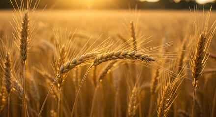 Golden Wheat Field at Sunset - Agriculture, Harvest Season Background