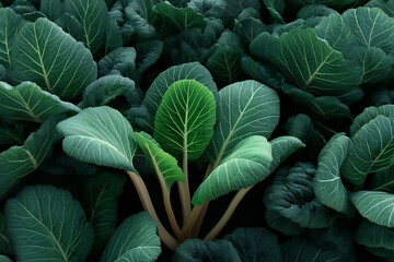 Obraz premium Lush green cabbage leaves in abundant garden growth