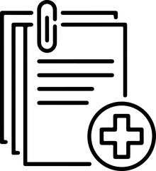 Obraz premium Icon of stacked documents with a paperclip and a plus sign in a circle