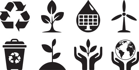 Ecological Sustainability Silhouette Icons Environment Conservation Renewable Energy Symbols