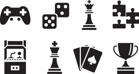 Games Vector Illustration Set Black Silhouette on Transparent Background Design