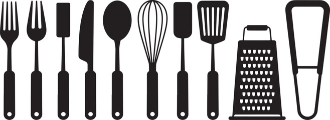 Kitchen Utensils Silhouette Cooking Tools Culinary Equipment Chef Cookware Vector Art