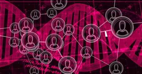 Rotating DNA helix triggers 3D network nodes emerging and connecting for visualizing user links - Powered by Adobe