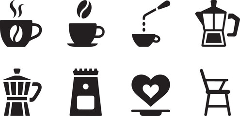 Coffee Preparation Silhouette Vector Set: Brewing, Serving, and Enjoying Coffee