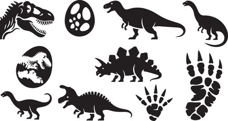 Dinosaur Silhouettes Set on Transparent Background Prehistoric Animals Vector Graphics