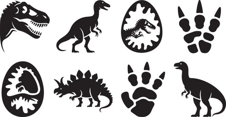 Dinosaur Silhouettes Set on Transparent Background Prehistoric Animals Vector Graphics