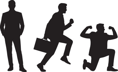 Business Professional Silhouette Vector Set Man Suit Briefcase Running Kneeling Success