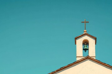 Minimalist Church Bell Tower Against Blue Sky, Faith ,Religion