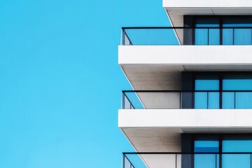 Minimalist Facade Balconies and Blue Sky, Architecture, Modern