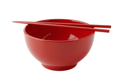 Red Bowl Chopsticks Asian Dining Eating Ceramic Kitchen Tableware Traditional