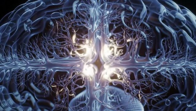 Abstract blue fractal background with glowing light and flowing wave patterns