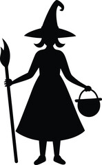 Witch Silhouette with Broom and Cauldron