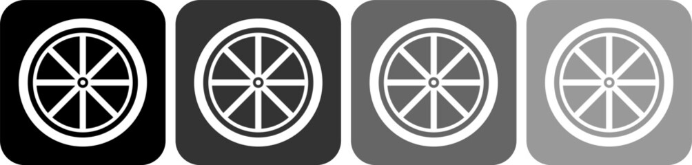 Bicycle wheel icon. White vehicle wheel icon set isolated on Black background. vector illustration