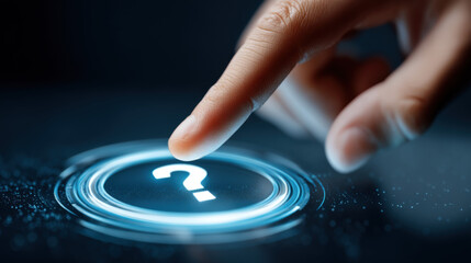 Close-Up of Finger Hovering Over Question Mark Symbol on Screen