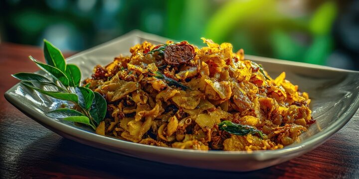Solitary Watercolor Rendering of Sri Lankan Kottu Roti Dish
