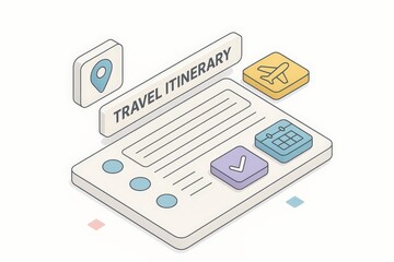 Travel itinerary planning app interface on mobile isometric illustration