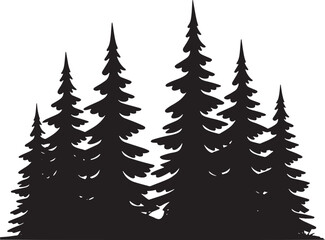 Obraz premium Silhouette of Evergreen Trees in a Forest Setting on a Transparent Background