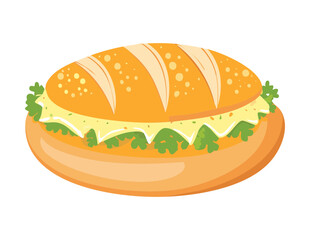 Delicious Fresh Sub Sandwich with Lettuce - Vector Illustration
