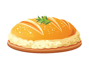 Fresh Baked Bread Loaf with Sesame Topping - Vector Illustration