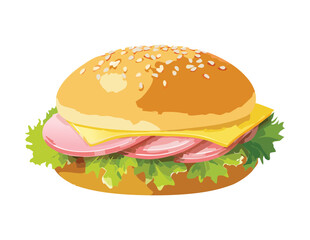 Fresh Ham and Cheese Burger From Below - Vector Illustration