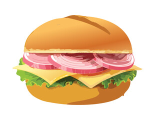 Detailed Ham and Red Onion Sandwich - Vector Illustration