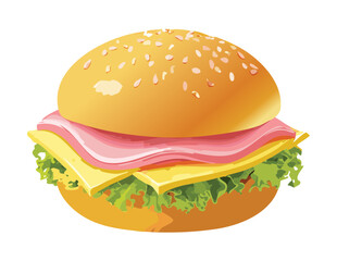 Close Up of Ham and Cheese Sandwich - Vector Illustration