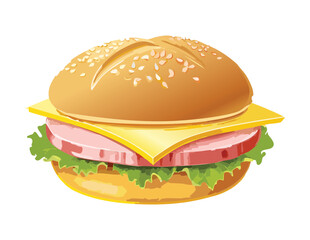 Delicious Ham and Cheese Burger Side View - Vector Illustration