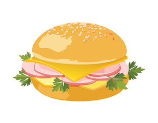 Fresh Ham and Cheese Sandwich with Salad - Vector Illustration