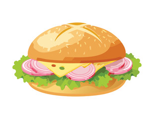 Fresh Ham and Red Onion Sandwich - Vector Illustration