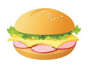 Savory Ham and Cheese on Sesame Bun - Vector Illustration
