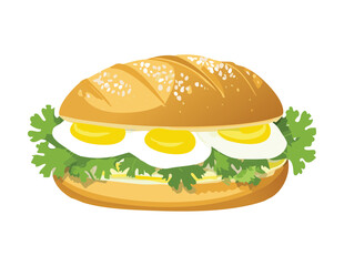 Delicious Sandwich with Sliced Hard Boiled Eggs - Vector Illustration