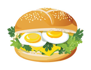 Delicious Egg Sandwich with Cheese and Greenery Vector Illustration