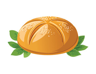 Simple Baked Bun with Sesame Seeds Vector Illustration