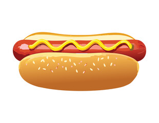 Simple Hot Dog with Sesame Seed Bun Vector Illustration