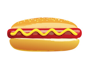 Plain Hot Dog with Mustard Drizzle Vector Illustration