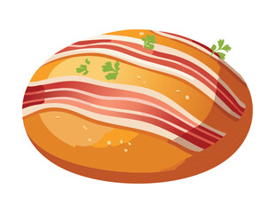 Savory Bacon Bun with Green Garnish Vector Illustration