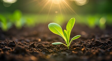 Young plant growing in sunlight, new life concept