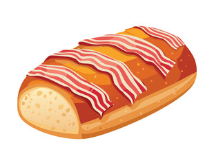 Long Savory Bacon Bread Loaf with Stripes Vector Illustration