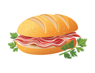 Delicious Bacon Sandwich with Green Garnish Vector Illustration