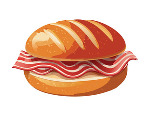 Hearty Burger Bun with Bacon and Cheese Vector Illustration