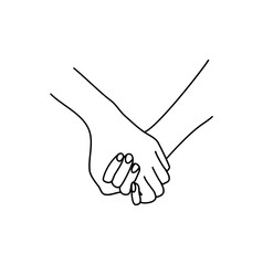 Holding hands line drawing illustration with simple outline and transparent background