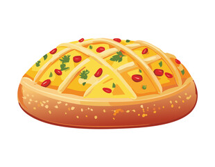 Golden Baked Pie with Vegetable Toppings Vector Illustration