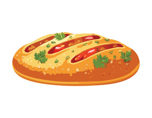 Savory Bread Loaf with Sliced Tomato and Herbs Vector Illustration