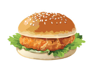 Crispy Fried Patty Burger - Vector Illustration