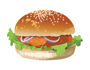 Purple Onion Green Lettuce Burger - Vector Illustration