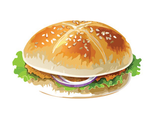 Burger with Red Onion Rings - Vector Illustration